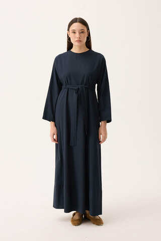 Ayana Keten Elbise Lacivert - 7