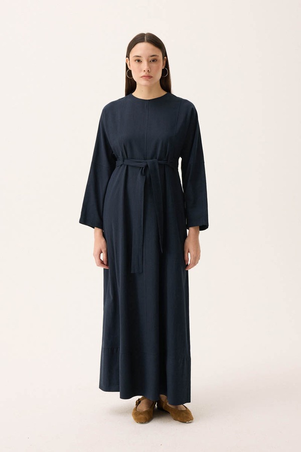 Ayana Keten Elbise Lacivert - 7