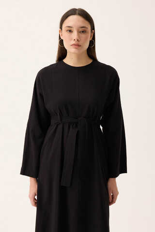 Ayana Keten Elbise Siyah - 4