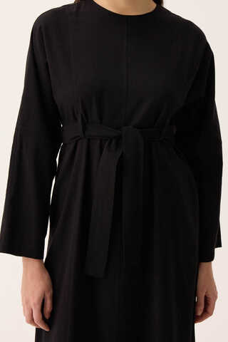 Ayana Keten Elbise Siyah - 6