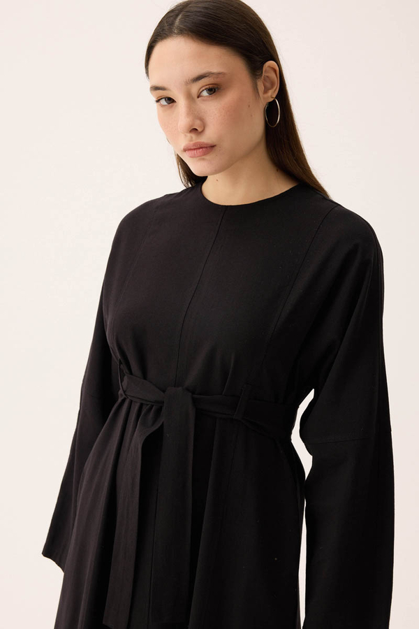 Ayana Keten Elbise Siyah - 8