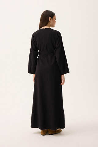 Ayana Keten Elbise Siyah - 11