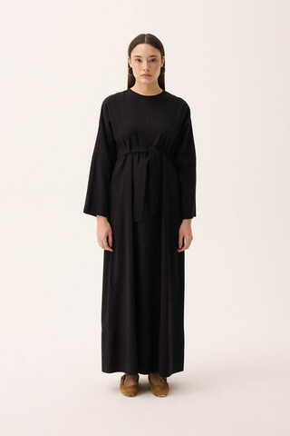 Ayana Keten Elbise Siyah - 2