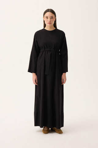 Ayana Keten Elbise Siyah - 3