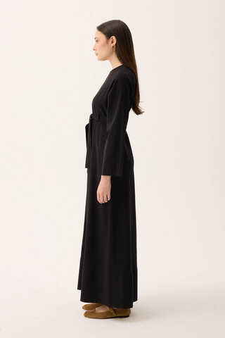 Ayana Keten Elbise Siyah - 7