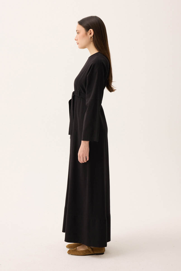 Ayana Keten Elbise Siyah - 7