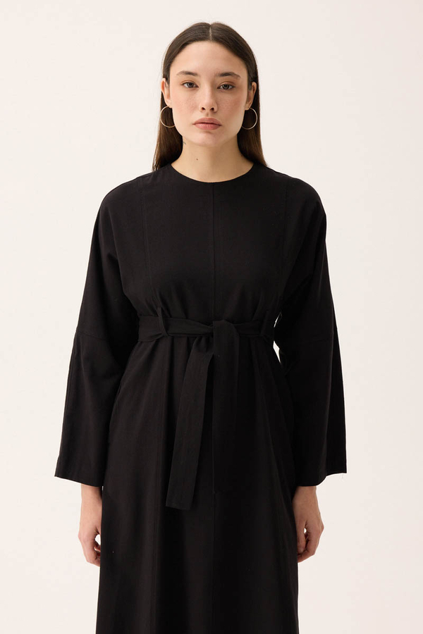 Ayana Keten Elbise Siyah - 4