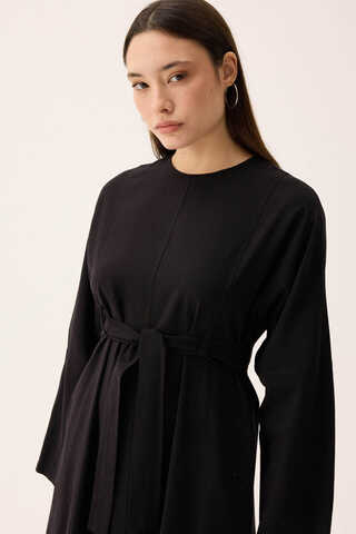 Ayana Keten Elbise Siyah - 8