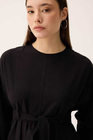 Ayana Keten Elbise Siyah - 9