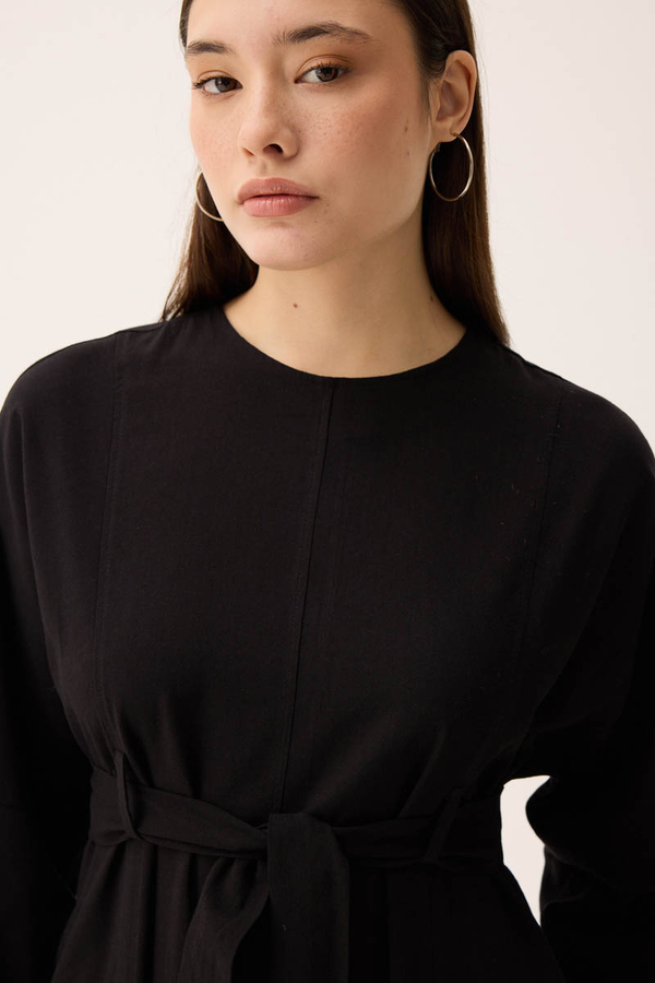 Ayana Keten Elbise Siyah - 9