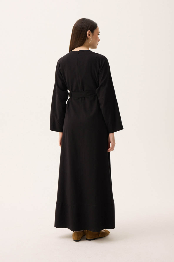 Ayana Keten Elbise Siyah - 11