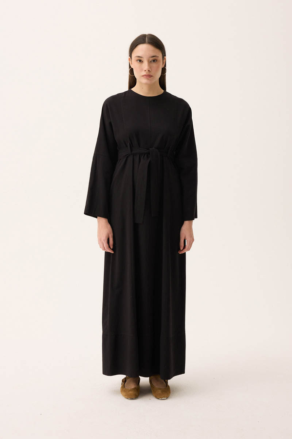 Ayana Keten Elbise Siyah - 2