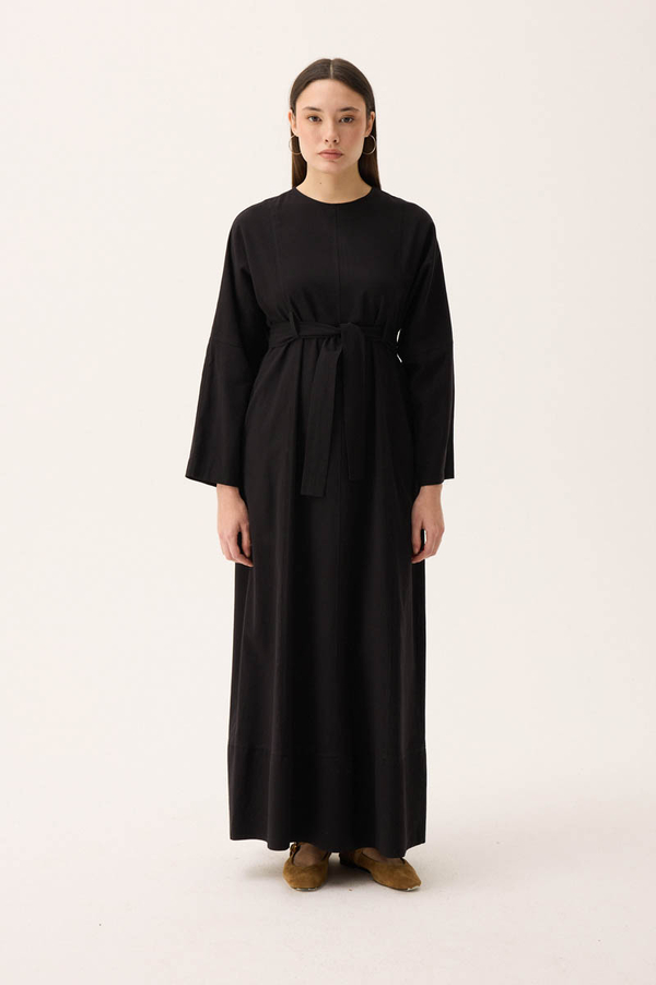 Ayana Keten Elbise Siyah - 3