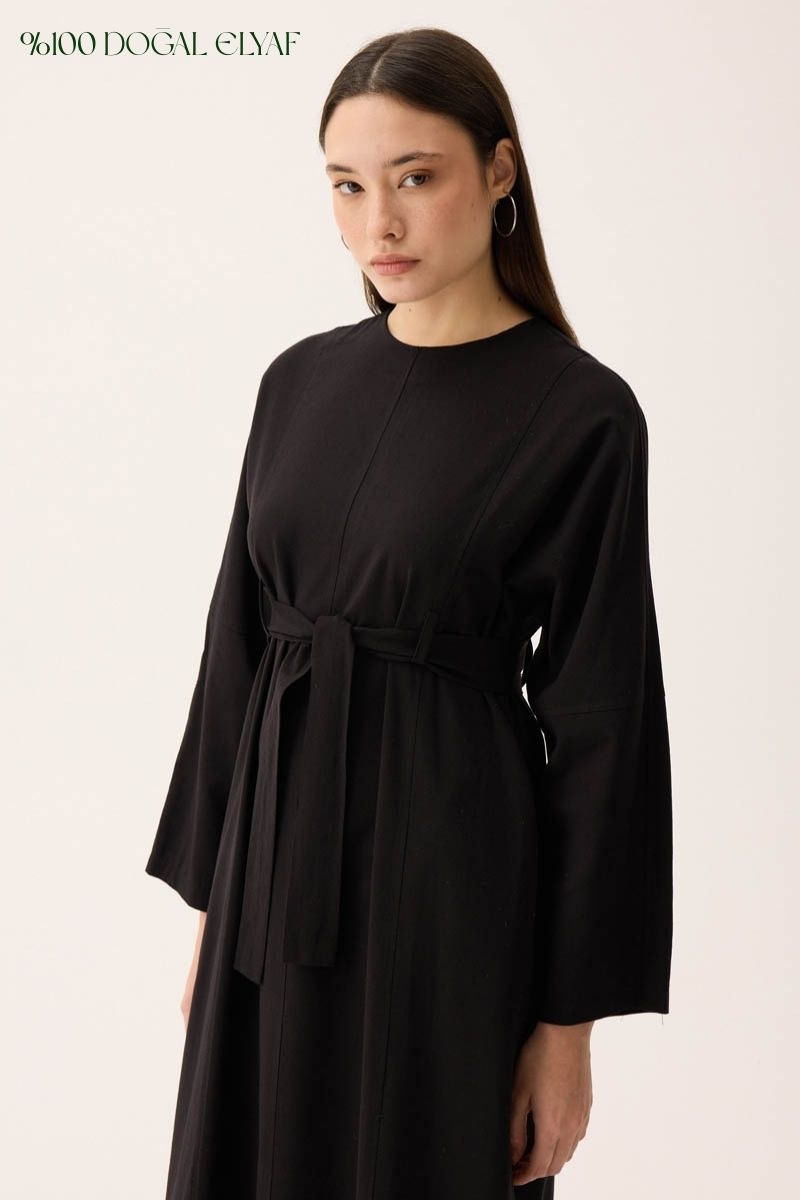 Ayana Keten Elbise Siyah