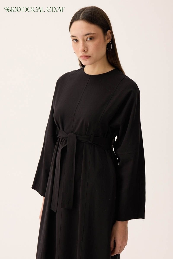 Ayana Keten Elbise Siyah 