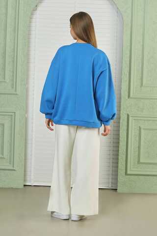 Ayıcık Nakışlı Sweat Mavi - 5