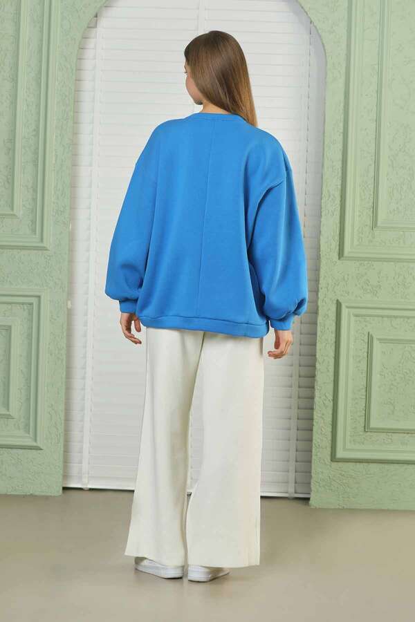 Ayıcık Nakışlı Sweat Mavi - 5