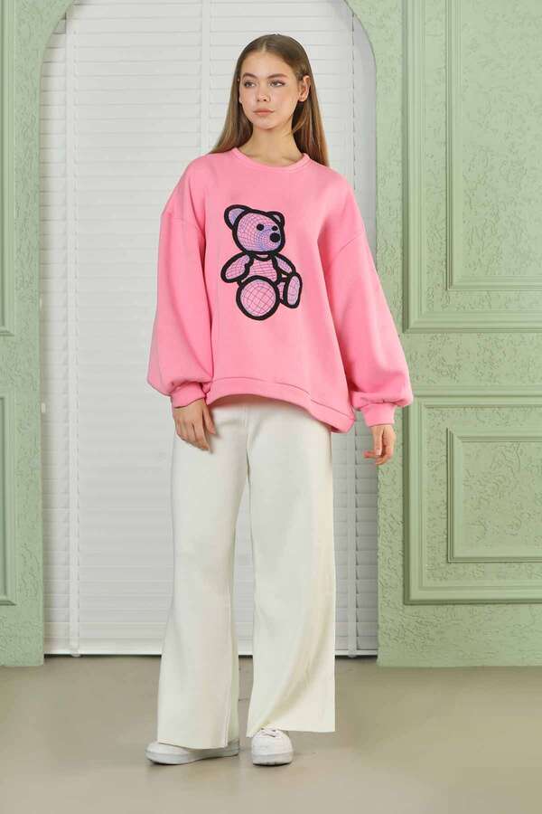 Ayıcık Nakışlı Sweat Pembe - 1