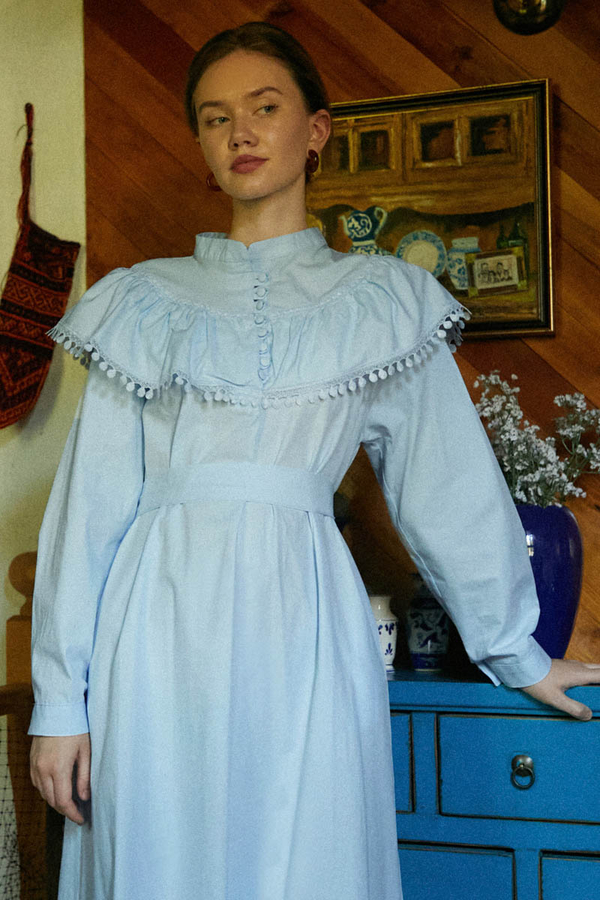 Robası Volan Detaylı Elbise Bebe Mavisi - 5