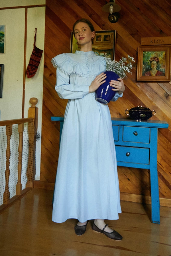 Robası Volan Detaylı Elbise Bebe Mavisi - 9