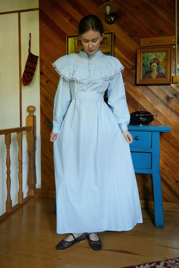 Robası Volan Detaylı Elbise Bebe Mavisi - 8