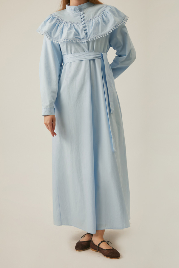 Robası Volan Detaylı Elbise Bebe Mavisi - 13