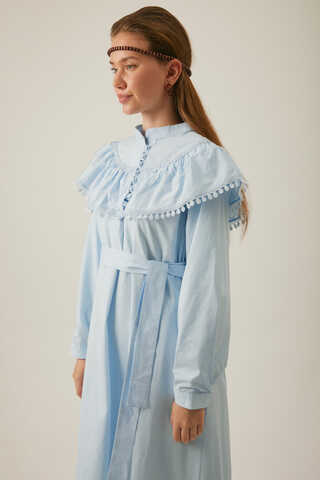 Robası Volan Detaylı Elbise Bebe Mavisi - 15