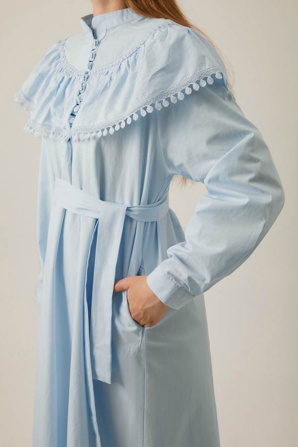 Robası Volan Detaylı Elbise Bebe Mavisi - 12