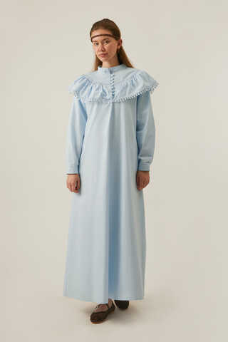 Robası Volan Detaylı Elbise Bebe Mavisi - 17