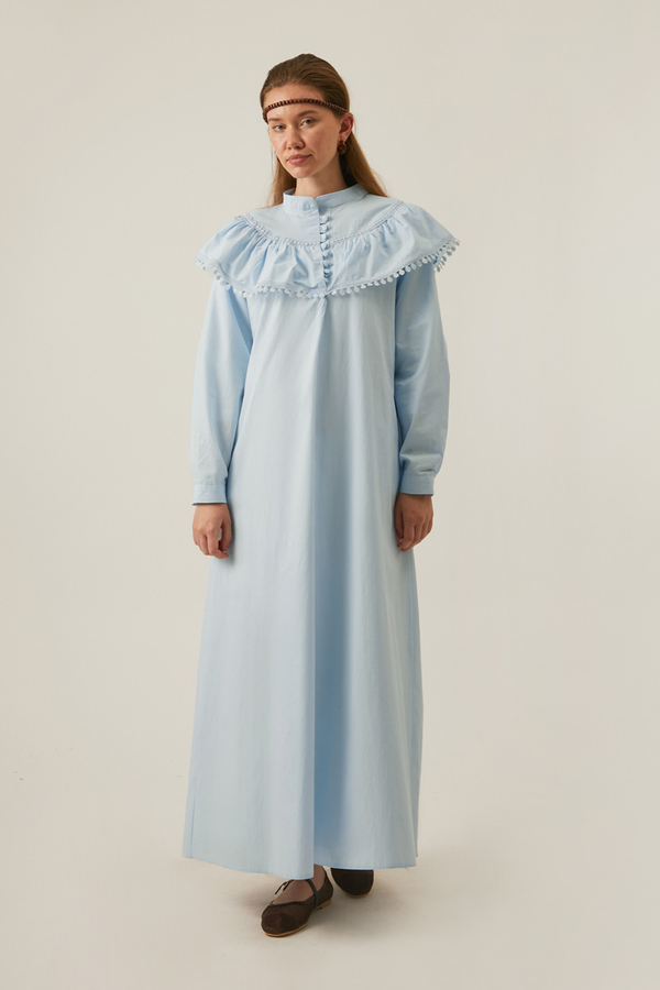 Robası Volan Detaylı Elbise Bebe Mavisi - 17