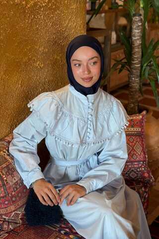 Robası Volan Detaylı Elbise Bebe Mavisi - 2