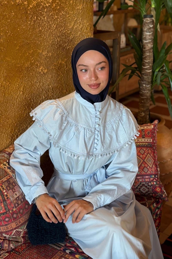 Robası Volan Detaylı Elbise Bebe Mavisi - 2