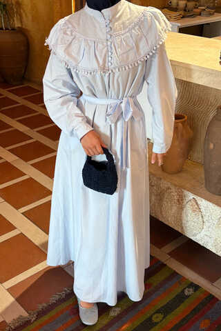 Robası Volan Detaylı Elbise Bebe Mavisi - 4