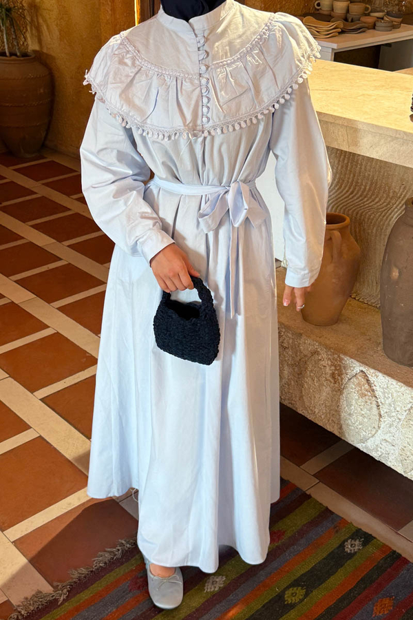 Robası Volan Detaylı Elbise Bebe Mavisi - 4