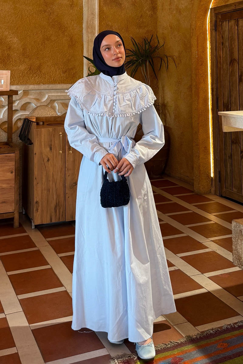 Robası Volan Detaylı Elbise Bebe Mavisi