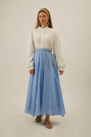 Baby Blue Relaxed Skirt with Stitch Details - 2