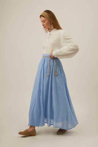 Baby Blue Relaxed Skirt with Stitch Details - 3
