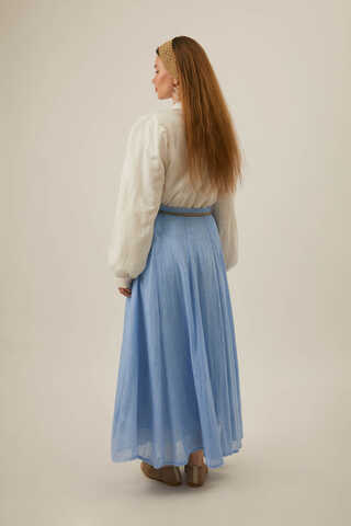 Baby Blue Relaxed Skirt with Stitch Details - 7