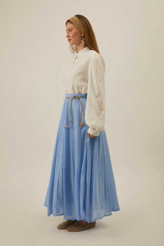 Baby Blue Relaxed Skirt with Stitch Details - 6