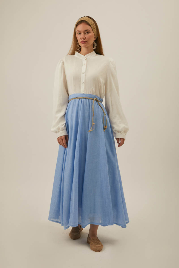 Baby Blue Relaxed Skirt with Stitch Details - 2