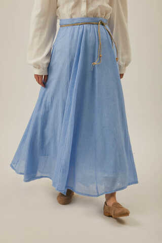 Baby Blue Relaxed Skirt with Stitch Details - 4