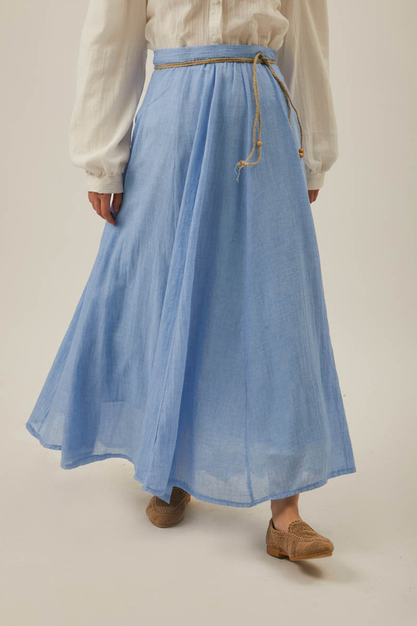 Baby Blue Relaxed Skirt with Stitch Details - 4