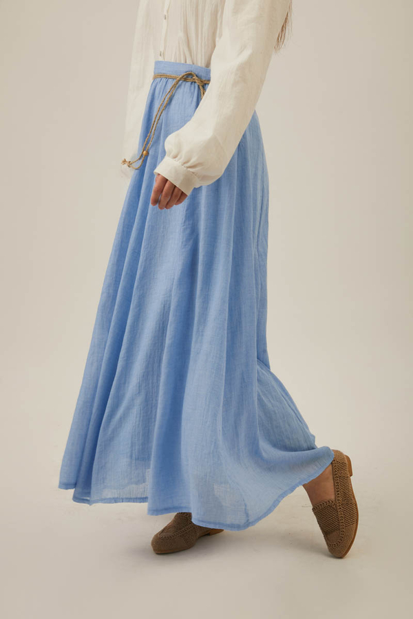 Baby Blue Relaxed Skirt with Stitch Details - 5