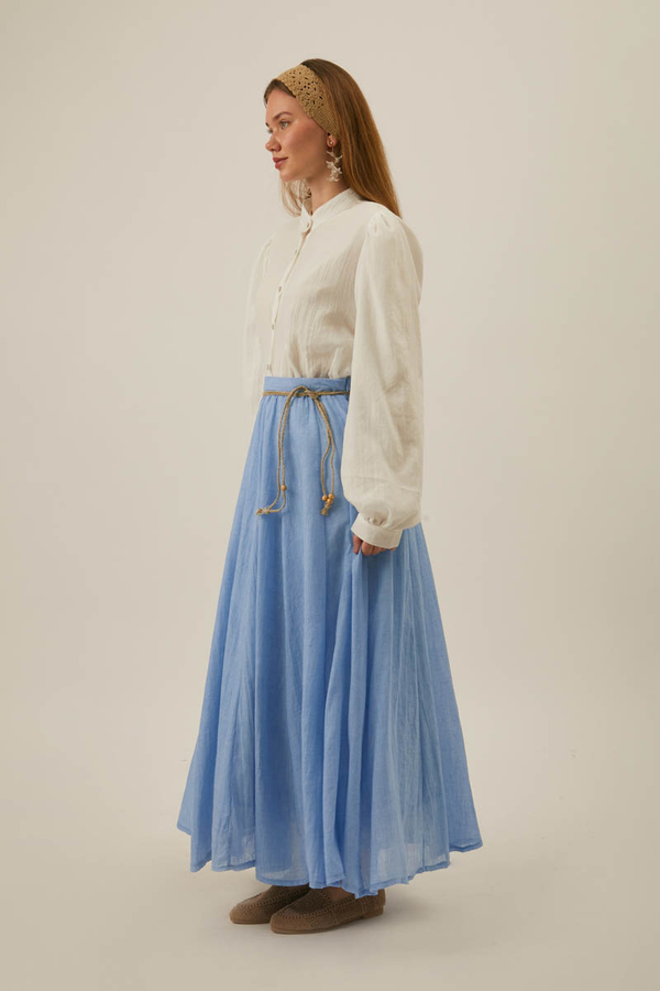 Baby Blue Relaxed Skirt with Stitch Details - 6