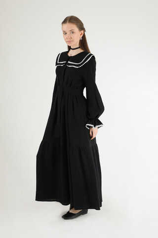 Baby Collar Belted Dress Black - 3