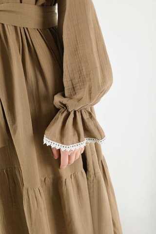 Baby Collar Belted Dress Milk Brown - 4