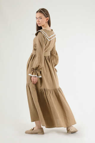 Baby Collar Belted Dress Milk Brown - 5