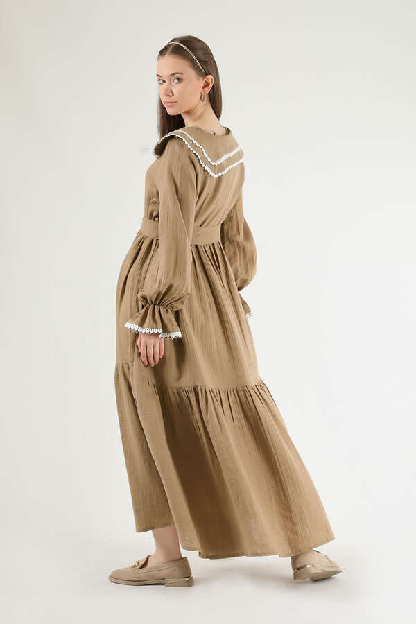 Baby Collar Belted Dress Milk Brown - 5