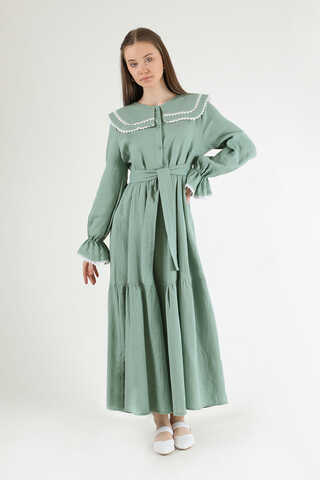 Baby Collar Belted Dress Mint - 1