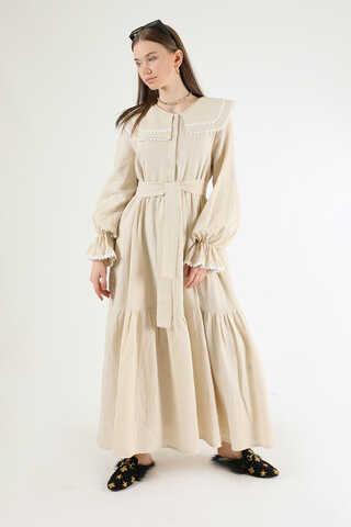 Baby Collar Belted Dress Stone - 1